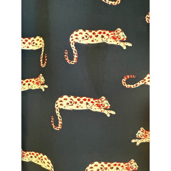 Loft Sheer Navy Collar Button Down Leopard Cat Novelty Print Blouse - Picture 4 of 8